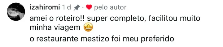 Depoimento de izahiromi sobre o roteiro Foz do Iguaçu