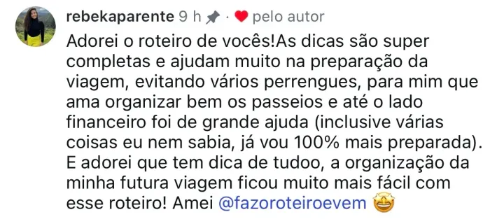 Depoimento de rebekaparente sobre o roteiro Foz do Iguaçu